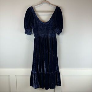 NEW Hill House Navy Blue Velvet Scoop Neck Smocked Louisa Nap Dress Size Large